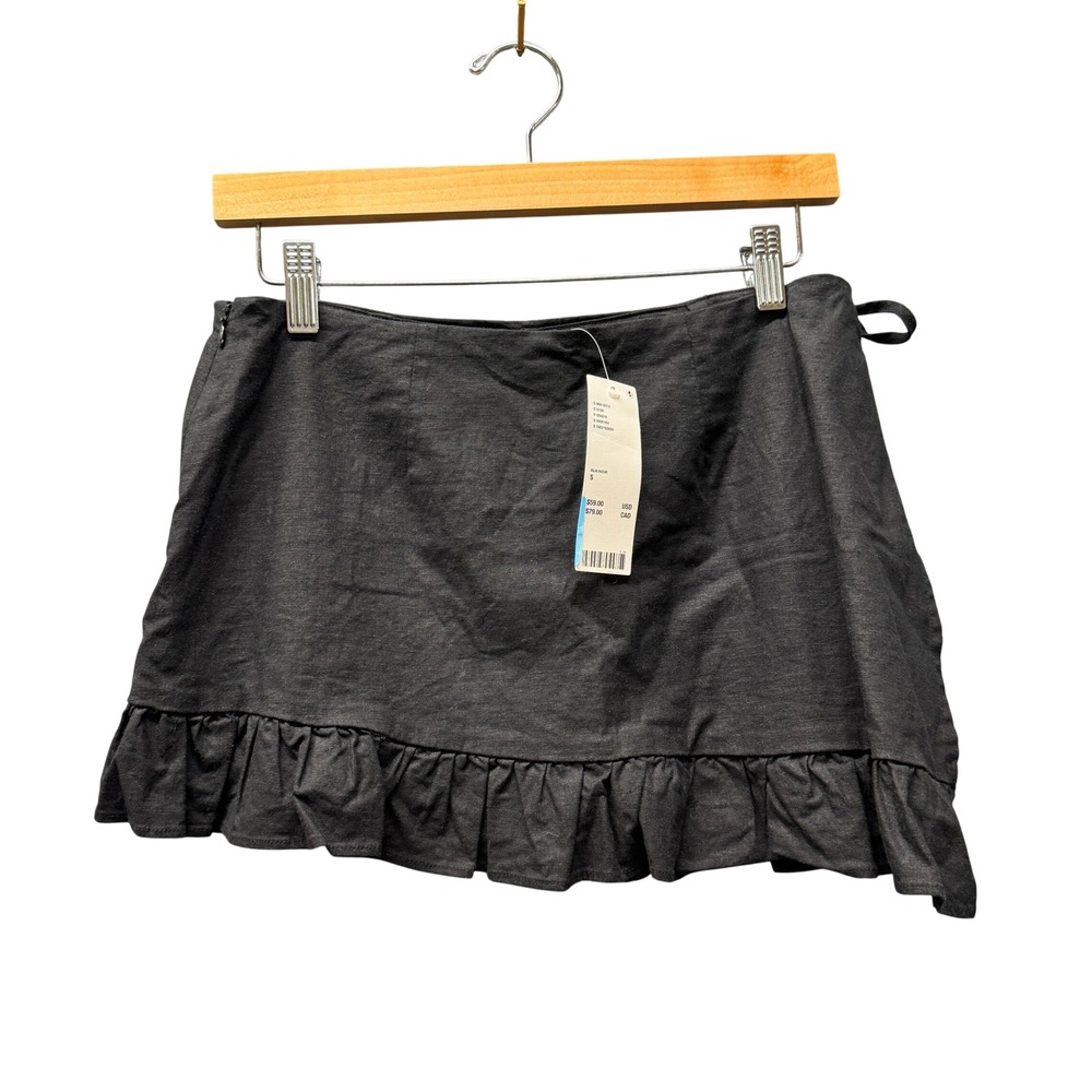 Kimchi Blue Skort Womens S Ruffle Hem Sienna Side Tie Wrap Front Black Mini NEW